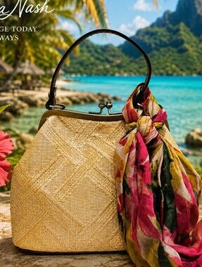 Patricia Nash 2 PC Woven Laureana Kisslock Satchel with Scarf Set - NEW